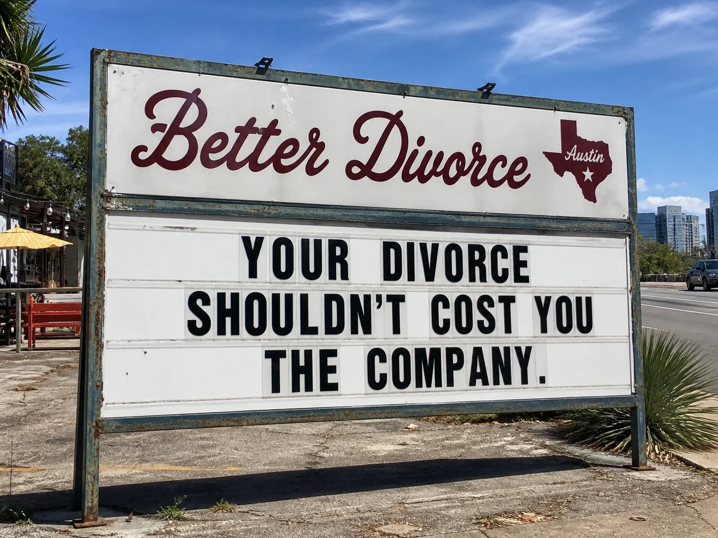 Better Divorce Austin marquee sign — entry point: Business.